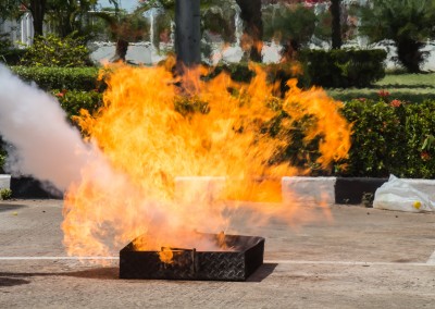 Flame in container on fire fighting safety training